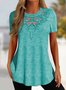 Lace Crew Neck A-Line Regular Fit Casual Plain Short Sleeve Shirt
