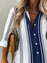 Plus Size Loose Shirt Collar Striped Casual Blouse