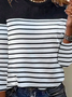 Plus Size Striped Casual Loose Crew Neck Long Sleeve T-Shirt