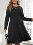 Plus Size Hollow Out Plain Casual Midi Dress