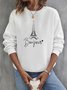 Text Letters Eiffel Tower Printed Crew Neck Basic Long Sleeve Casual Sweatshirt