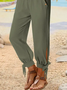 Casual Buckle Loose Plain Ankle Straight Pants With Pockets