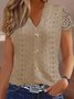 Loose Casual Lace V Neck Short Sleeve Blouse With Buttoned Design