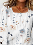 Plus Size Floral Casual Lace Square Neck Buttoned Long Sleeve T-Shirt