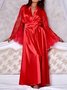 Women Elegant Breathable Lace Flare Sleeve Silk Sexy Lace-Up Open Front Robe
