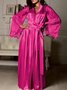 Women Elegant Breathable Lace Flare Sleeve Silk Sexy Lace-Up Open Front Robe