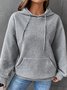 Plus Size Plain Casual Hoodie Kangaroo Pocket Drop Shoulder Drawstring Hoodie