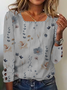 Casual Loose Floral Printed Square Neck Buttoned Cuffs Design Long Sleeve Shirt