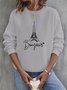 Text Letters Eiffel Tower Printed Crew Neck Basic Long Sleeve Casual Sweatshirt