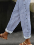 Casual Loose Buckle Design Striped H-Line Straight Pants