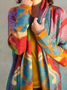 Multicolor Abstract Print Casual Loose Knitted Jersey H-Line Cardigan