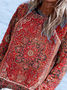 Mystery Mandala Printed Raglan Sleeve Loose Casual Vintage Ethnic Knitted Crew Neck Sweatshirt