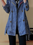 Lapel Collar Plain Buttoned Casual H-Line Long Sleeve Denim Jacket With Pockets