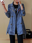 Lapel Collar Plain Buttoned Casual H-Line Long Sleeve Denim Jacket With Pockets