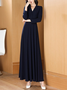 Plain Long Sleeve V Neck Casual Dress