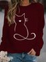 Crew Neck Loose Cat Casual Sweatshirt