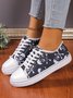 Halloween Black Skull Print Distressed Lace Up Sneakers