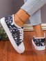 Halloween Black Skull Print Distressed Lace Up Sneakers