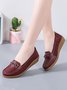 O-Ring Metal Decor Comfort Sole Split Leather Casual Loafers