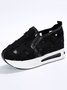 Mesh Ripped Denim Raw Hem Slip On Muffin Sneakers