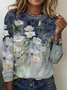 Floral Loose H-Line Crew Neck Casual Long Sleeve T-Shirt