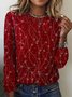 Floral Casual H-Line Crew Neck Jersey Loose Long Sleeve T-Shirt