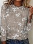 Plus Size Floral Casual Crew Neck Loose Long Sleeve T-Shirt