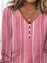 Casual V neck Striped Polka Dots Jersey Long Sleeve T-Shirt