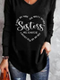 Women's Sister Text Alphabet Regular Fit Casual V-Neck T-Shirt