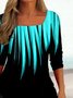 Plus Size Abstract Casual Square Neck Long Sleeve T-Shirt