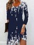 Floral Crew Neck Casual Jersey Long Sleeve H-Line Midi Dress