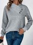 Plain Loose Knitted Buttoned Asymmetrical Neck Casual Winter Long Sleeve Sweatshirt