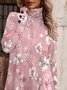 Floral Casual Turtleneck Buckle Loose Long Sleeve T-Shirt