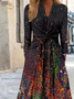 Plus Size Abstract Casual Jersey Long Sleeve Maxi Dress