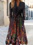 Plus Size Abstract Casual Jersey Long Sleeve Maxi Dress