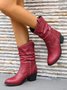 Women Vintage Block Heel Slip On Western Boots