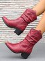 Women Vintage Block Heel Slip On Western Boots