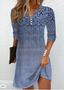 Ethnic Daily Casual Loose V Neck A-Line Long Sleeve Short Dress