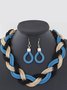 Handwoven Twist Metal Thick Chain Vintage Necklace Earrings Set