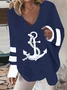Anchor Logo V Neck Long Sleeve Casual Loose Sweatshirt