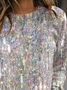 Fashion Diamond Print Loose Casual Crew Neck H-Line Long Sleeve Sweatshirt