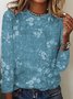 Vintage Floral Crew Neck Casual Loose Jersey H-Line Long Sleeve T-Shirt
