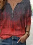 Casual V Neck Gradient Pattern Loose Shirt