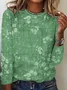 Vintage Floral Crew Neck Casual Loose Jersey H-Line Long Sleeve T-Shirt