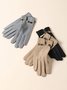 Bowknot Lapel Fur Fleece Warm Elegant Gloves