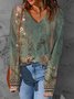 Loose Casual V Neck Floral T-Shirt