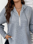 Plus size Casual Half Zip Drawstring Plain Hoodie