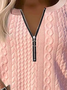Half Zipper Solid Color Casual Texture Knitted V neck H-Line Long Sleeve Sweater