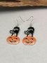 Halloween Pumpkin Head Grimace Black Cat Dangle Earrings