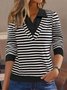 Striped Casual Loose Shawl Collar Shirt